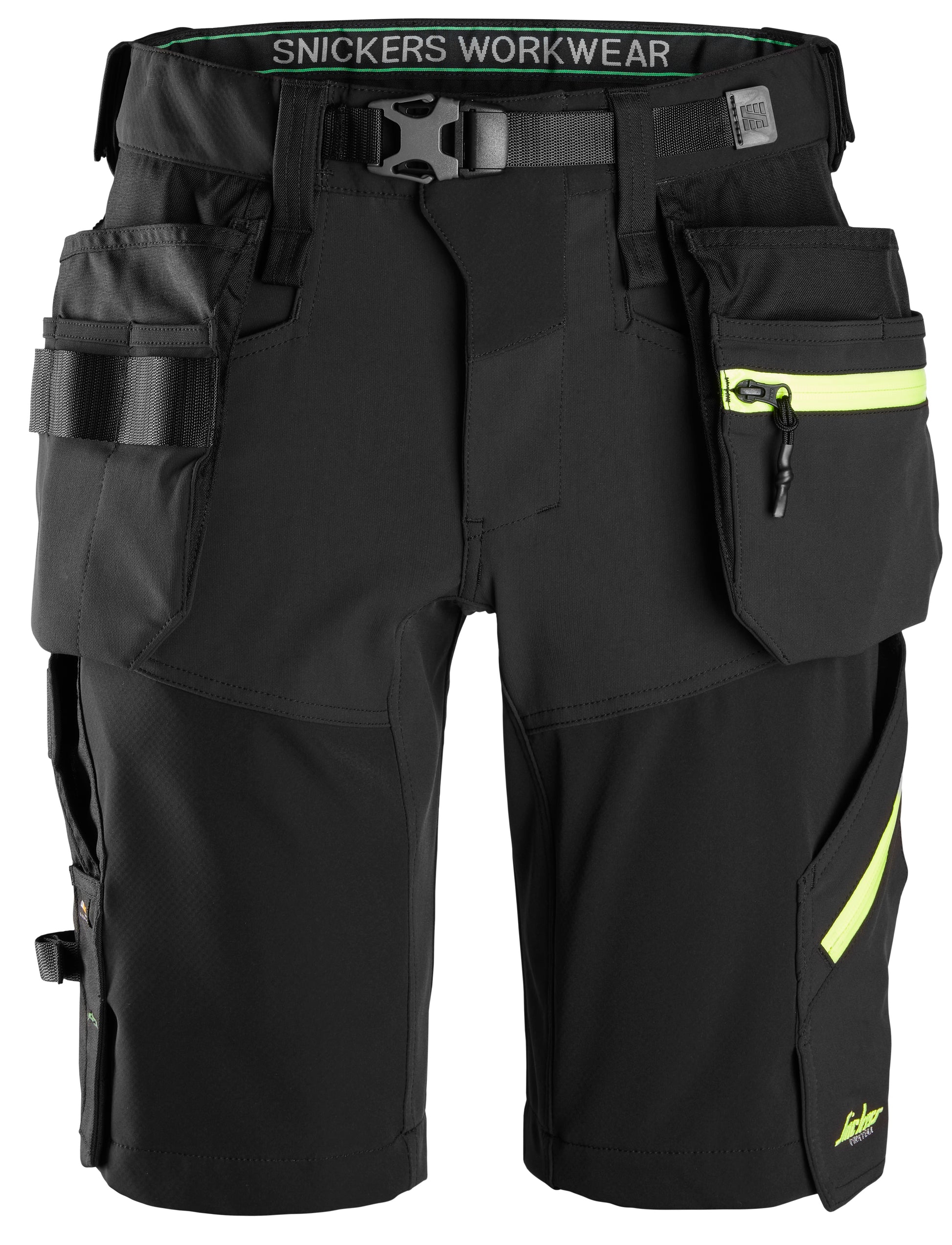 Snickers FlexiWork Softshell Stretch Korte Broek+ HP (Zwart/Geel)