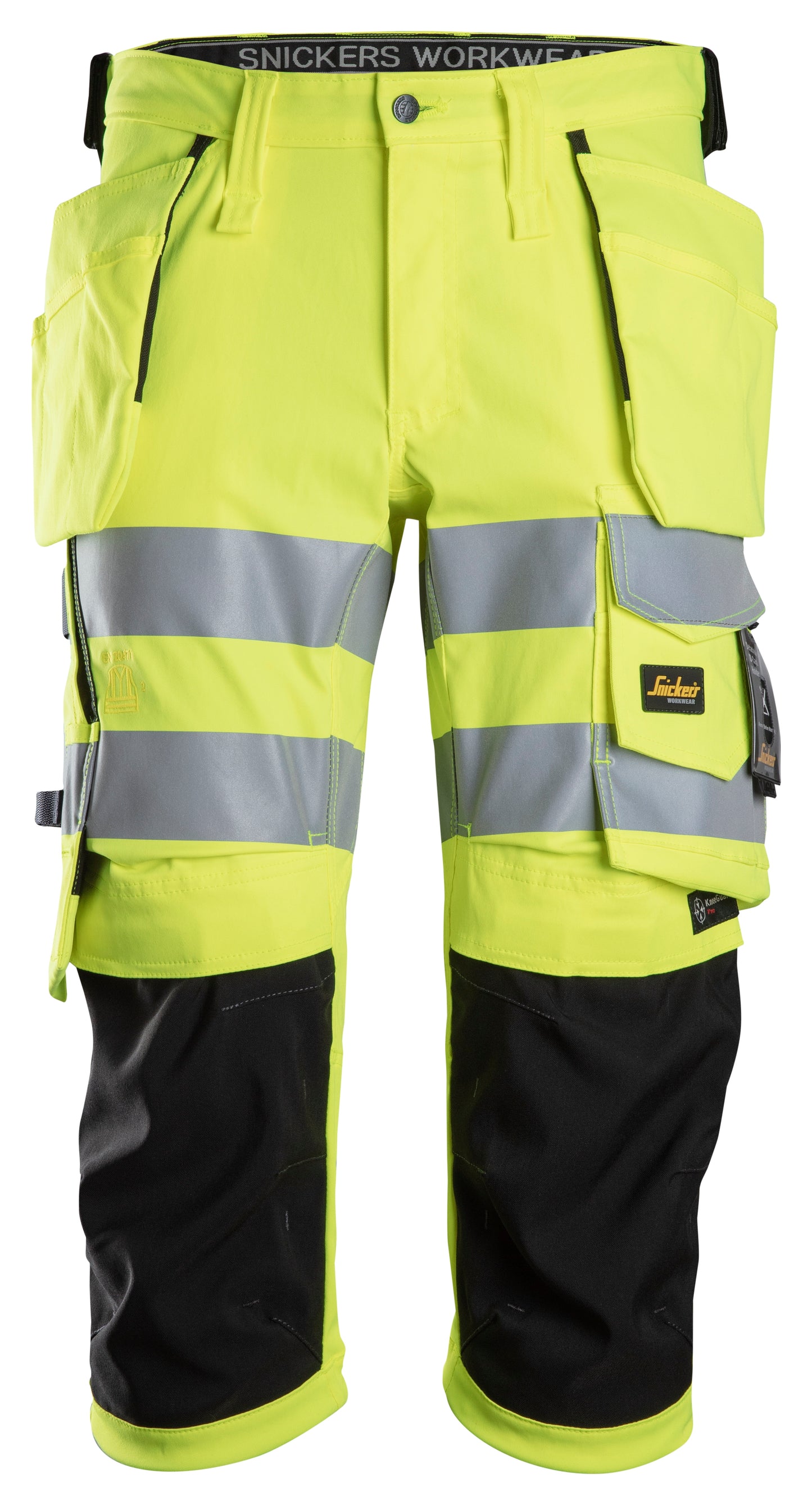 Snickers High-Vis KL1 Stretch Pirate Broek Holsters (Geel/Zwart)