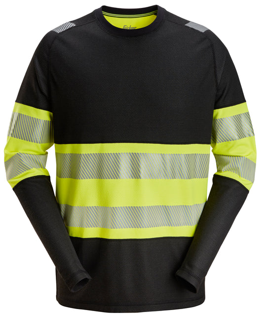 Snickers High-Vis KL1 T-shirt met Lange Mouwen (Zwart/Geel)