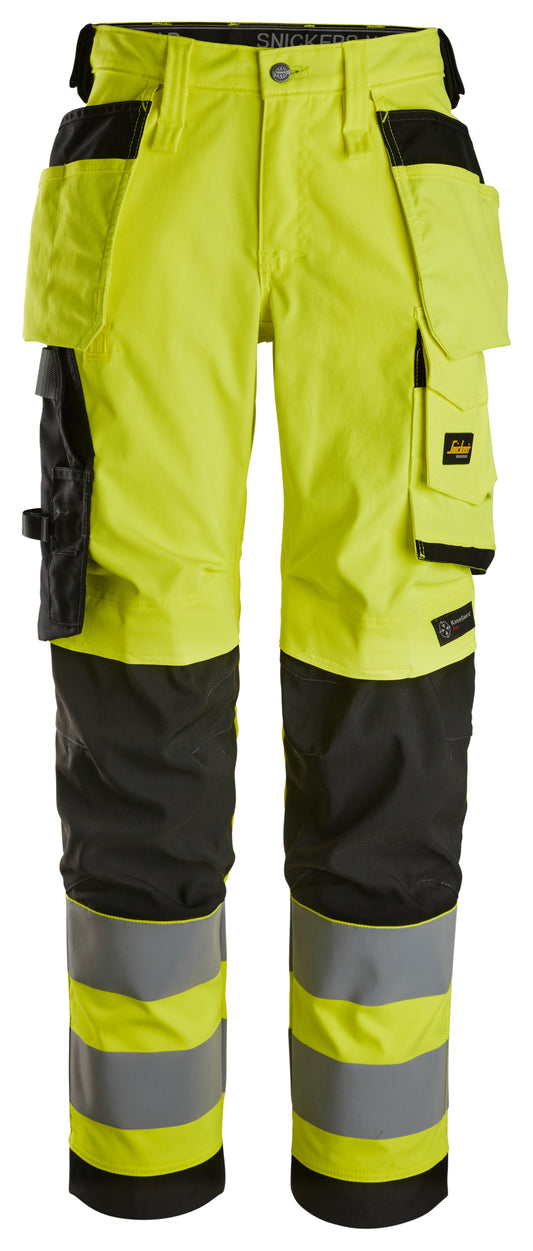 Snickers High-Vis KL2 Dames Stretchbroek Holsterzakken (Geel/Zwart)